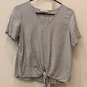 Madewell shirt, size XXS, front tie, blue and white pin stripe